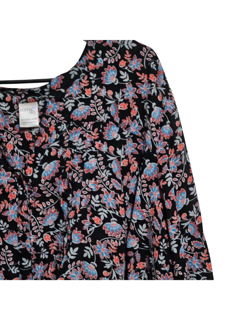 Terra & Sky Blouse Plus Size 3x Top Floral Cottagecore Romantic Long Sleeve — image 3 of 4